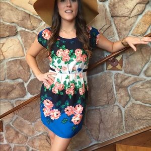 Knee-length floral dress.